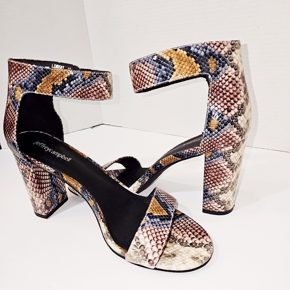 Jeffrey Campbell Snake Embossed Leather Heeled Sandals Shoes size 11 - Picture 3 of 12